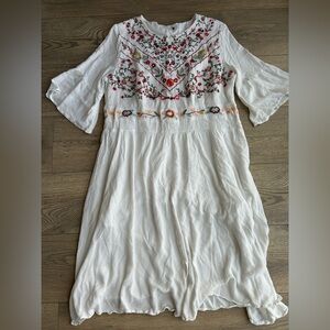 Sweet Salt White Embroidered Dress with Floral Design